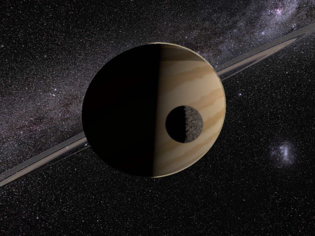 Saturn with rings and moon